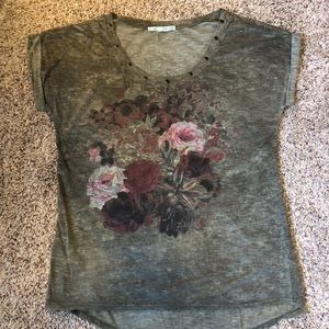 Floral Maurices top with Beaded Neckline